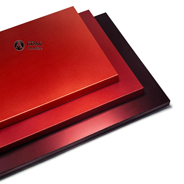 Anodized aluminum components showcasing different coating thicknesses and finishes